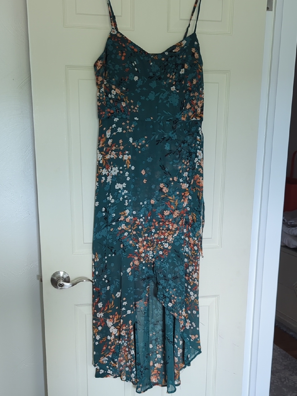 Lily Rose Teal Floral Dress with Orange Accents